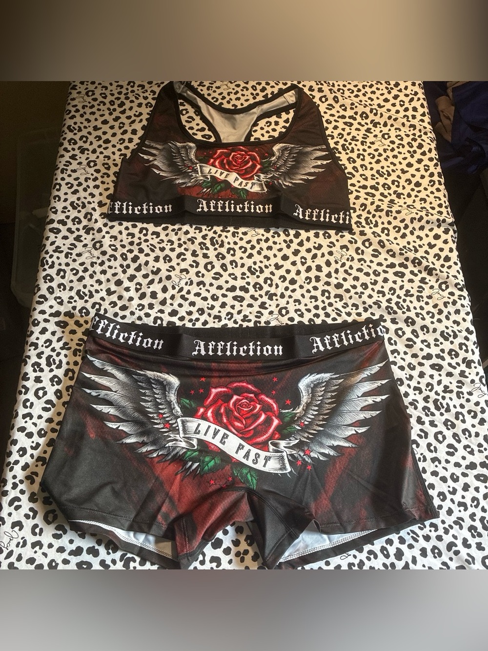Affliction Black & Red Rose Wing Racerback Sports Bra